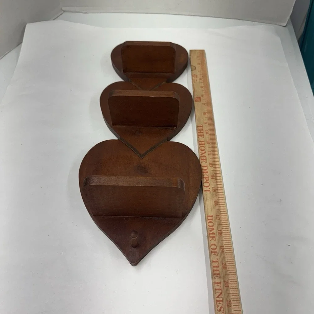 Vintage 3 Tier Wooden Heart Shaped Wall Shelf W/Peg Cottagecore Granny